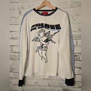 VIE+RICHE 2XL Sequin Angel Graphic Long Sleeve Top White Streetwear